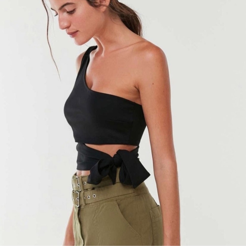 urban outfitters black wrap top one shoulder